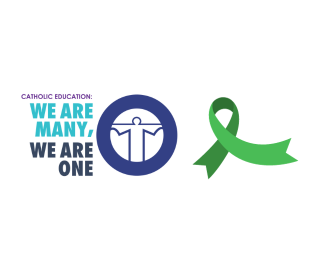 Catholic Education Week logo and a green ribbon