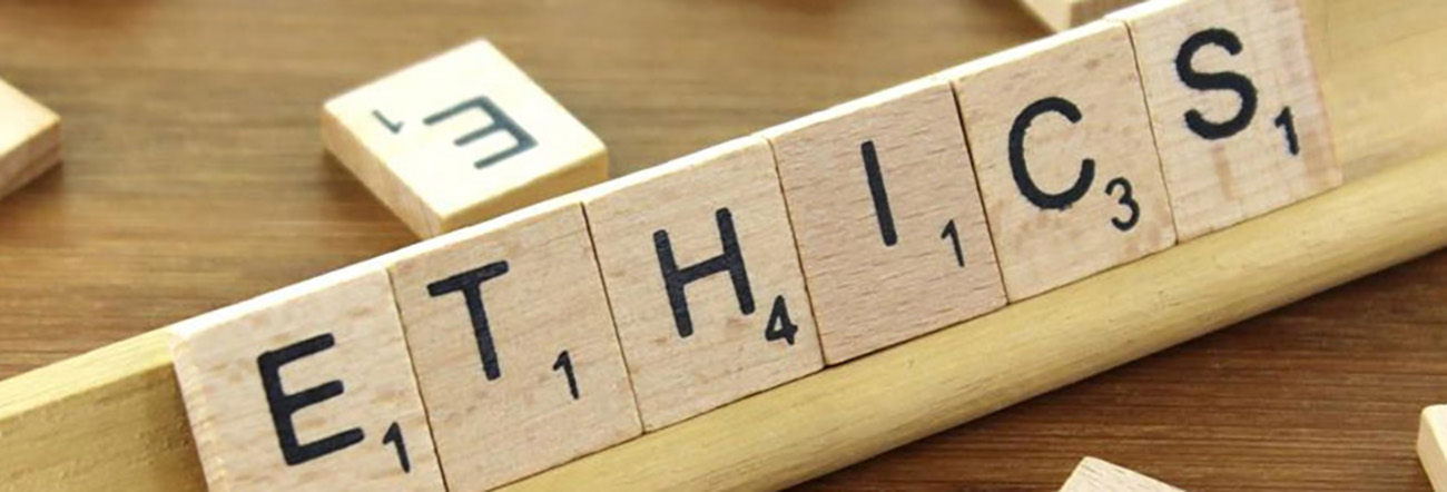 Ethics spelled out on scrabble tiles