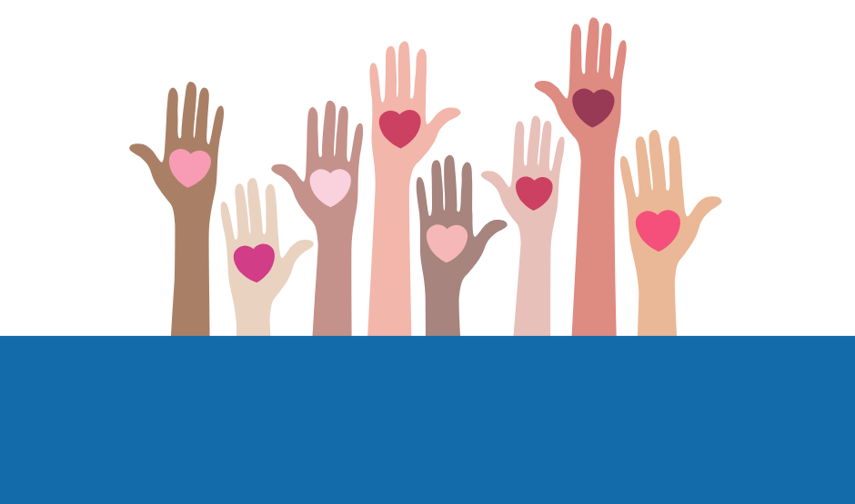 Hands raised with hearts on palm