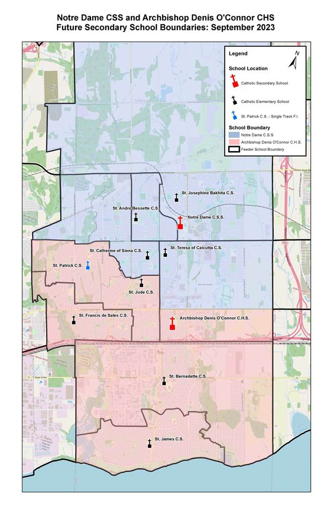 Notre Dame CSS and Archbishop Denis O'Connor CHS Future Secondary School Boundaries: September 2023