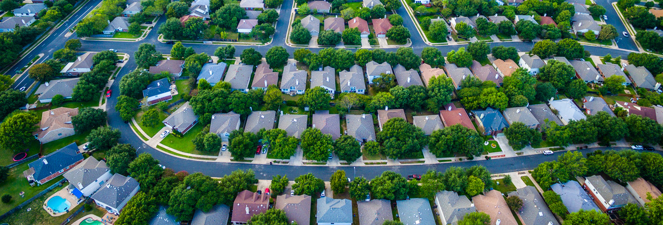 Aerial view of suburban neighbourhood