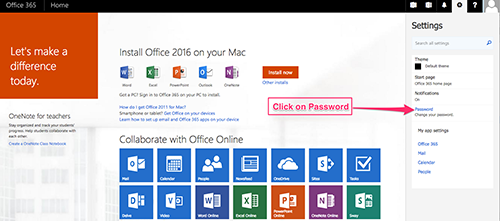 Office 365 image that shows to click on Password