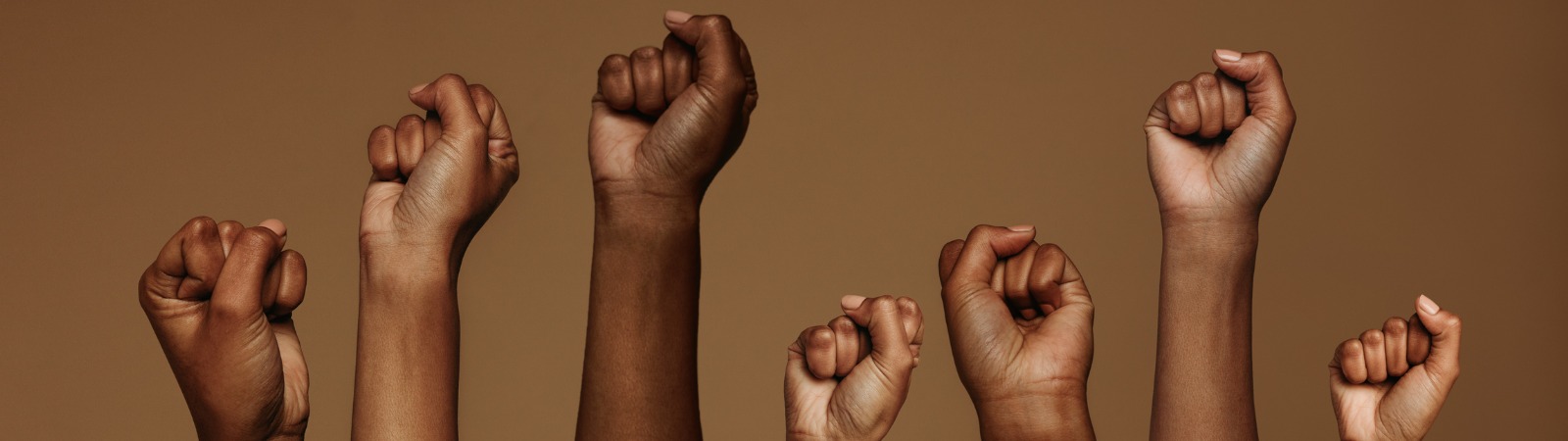 A group of people holding up their hands