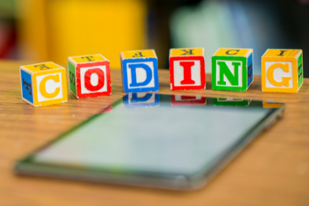 Coding written on building blocks