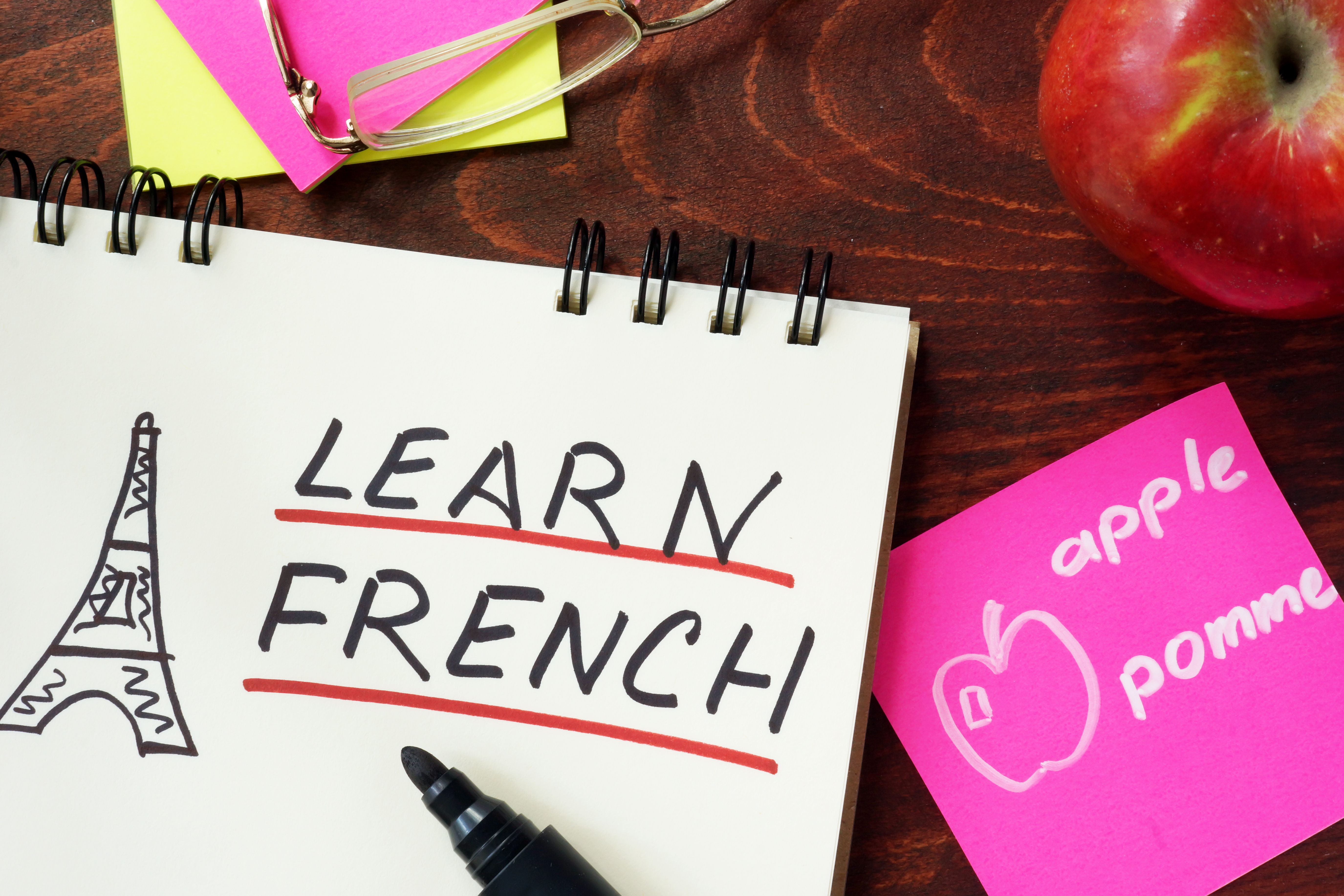 Learn French on pad of paper