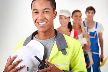 male and female adults wearing clothing that represents different career options