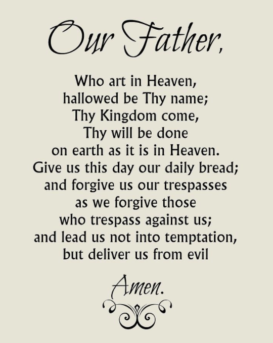 Image with the Our Father prayer written in script