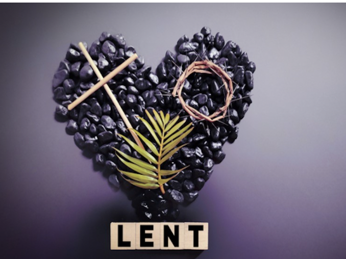 a heart made of stones with text below that reads Lent