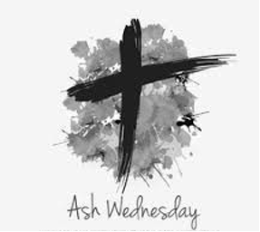 a cross and ashes with text that reads Ash Wednesday