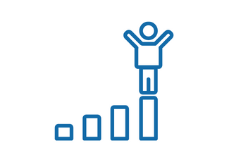 blue stencil person standing on a podium
