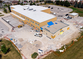 exterior of school and new childcare addition