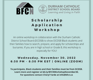Poster promoting Black Foundation of Community Networks Scholarship workshop