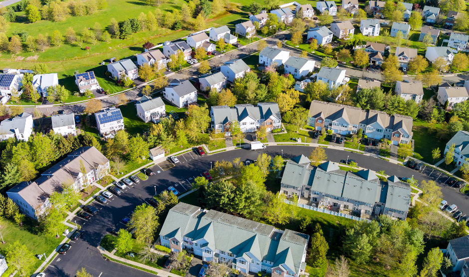 Aerial view of a neighbourhood