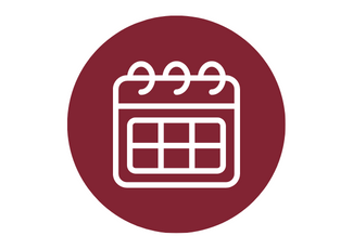 red circle with a calendar in the centre