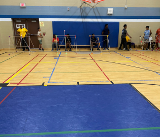 Students building catapults