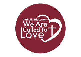 red circle with catholic education week logo in the centre