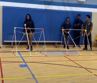 a group of students doing an experiment