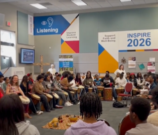 a group of people sitting in a circle