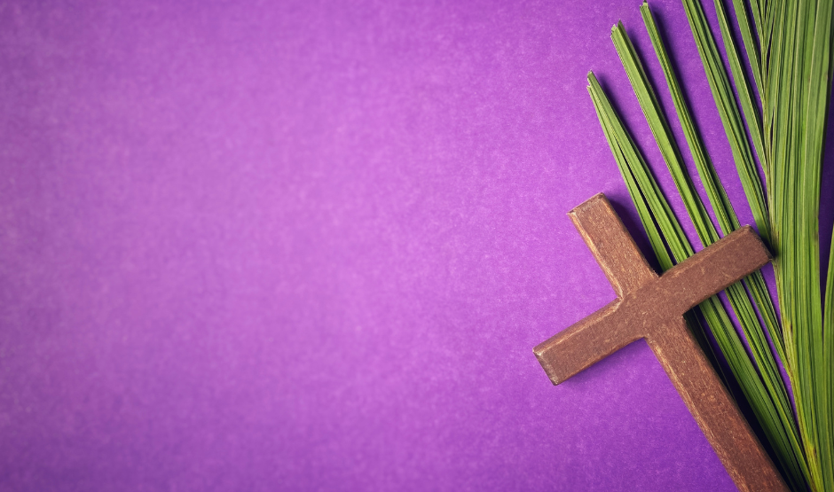A cross on a purple background
