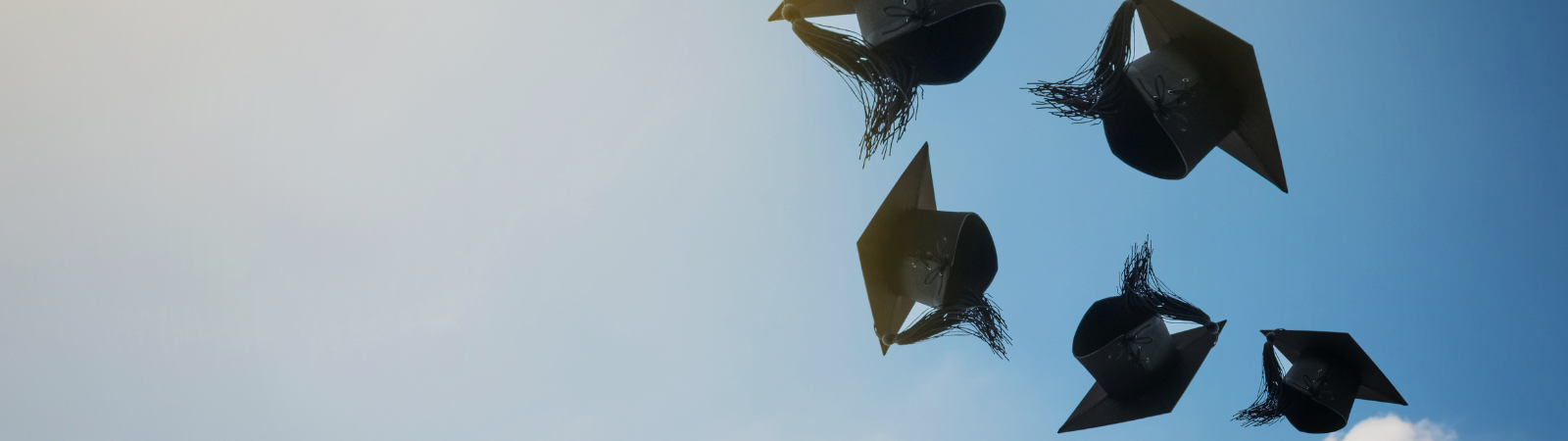 Graduation caps thrown in the air