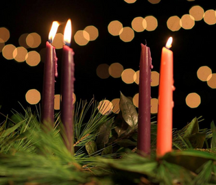 Advent wreath with three candles lit