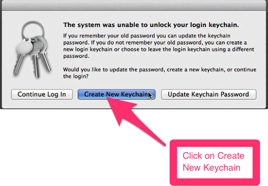 MacBook image that shows Ckick here to Create New Keychain
