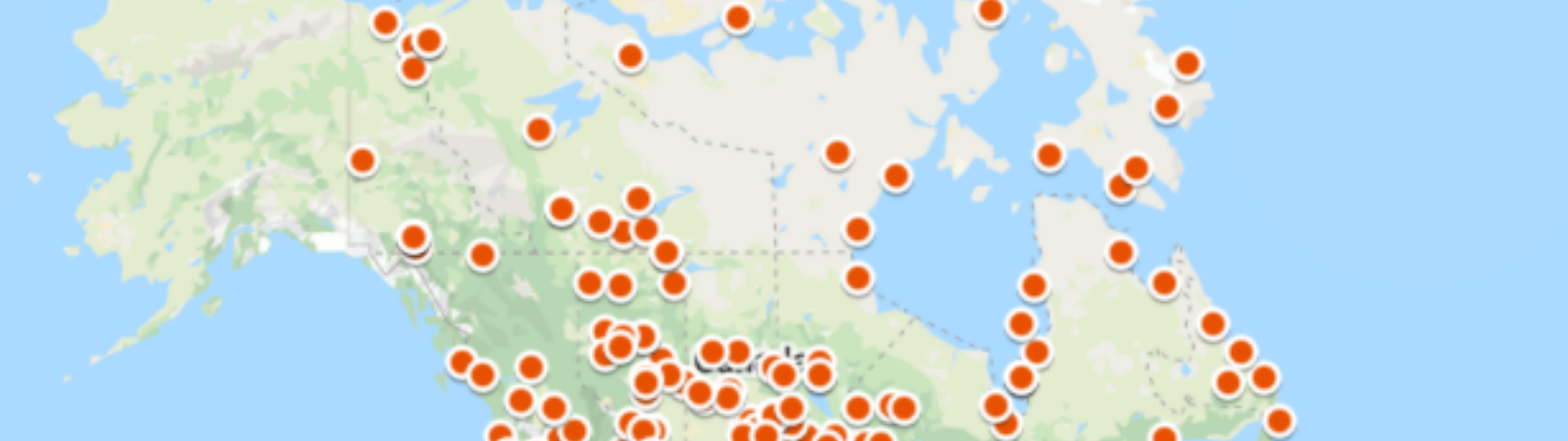map of canada with red circles where residential schools were