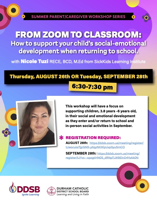 Flyer promoting From Zoom to Classroom How to support your child's social-emotional development when returning to school
