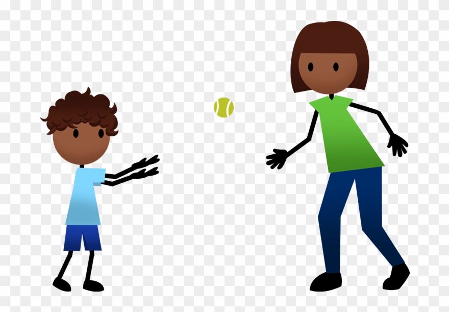 A young boy and older girl tossing a ball