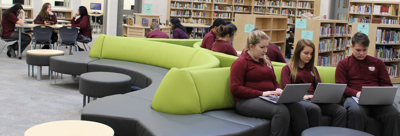 Students sitting in library