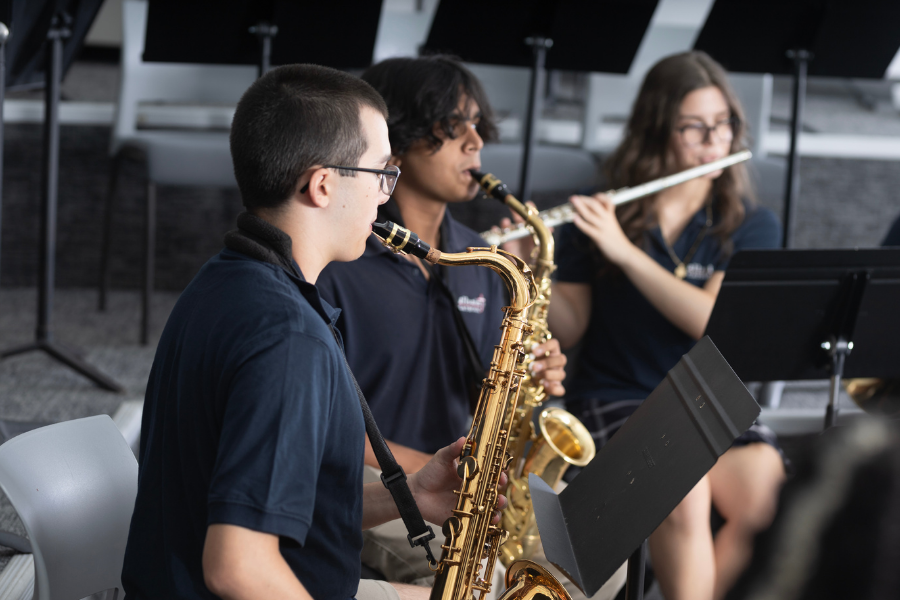 Students playing instruments