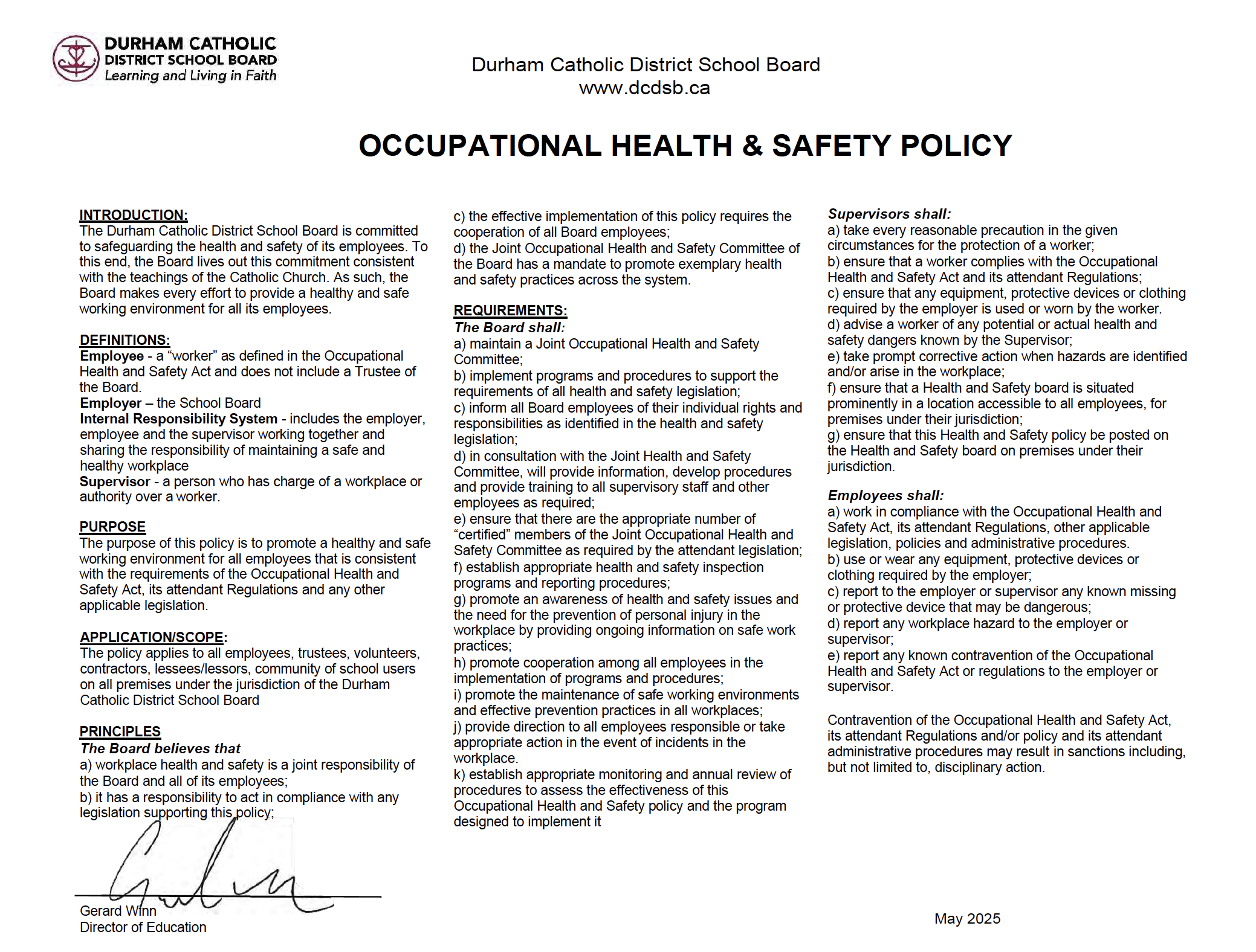 Occupational Health and Safety Policy