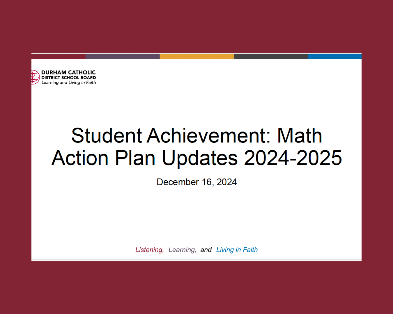 Student Achievement: Math Action Plan Updates 2024-2025