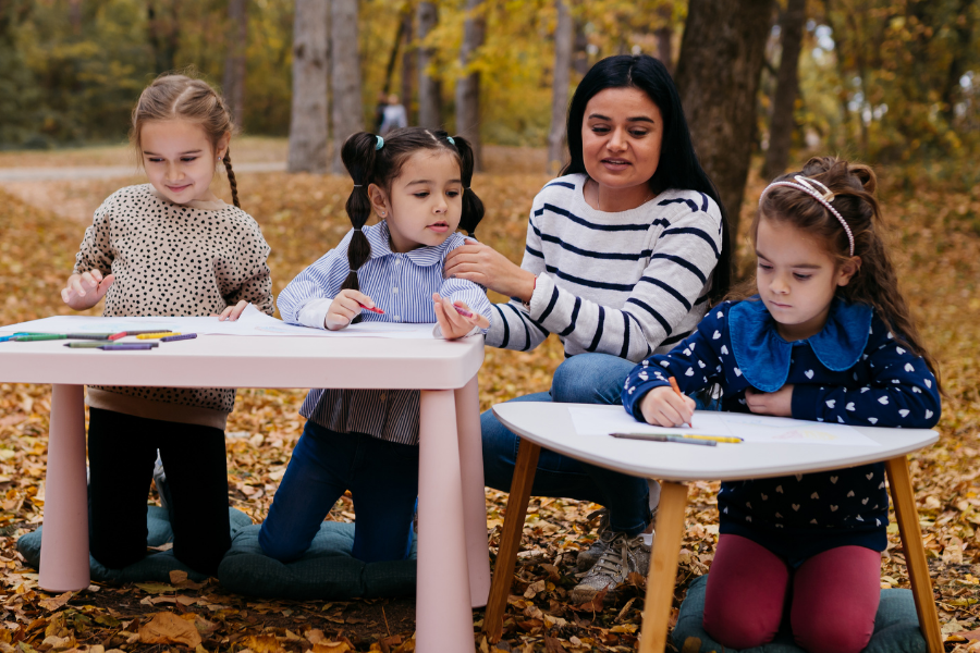 Children having class outside