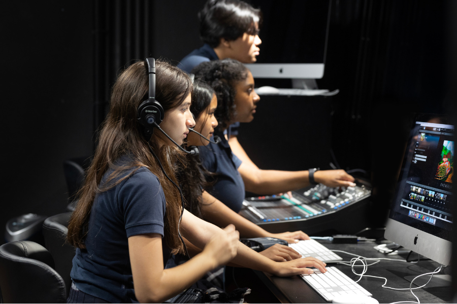 Students in a sound booth